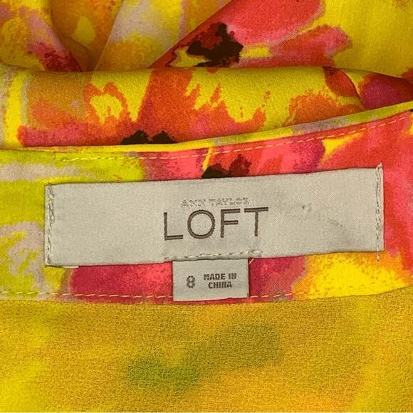 Loft Boxy Floral Dress Size 8 Yellow and Orange Slit Sleeves - Picture 14 of 16